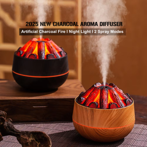 2025 Charcoal Fire Aroma Diffuser – 300ML Mist Sprayer with Night Light for Home Wellness